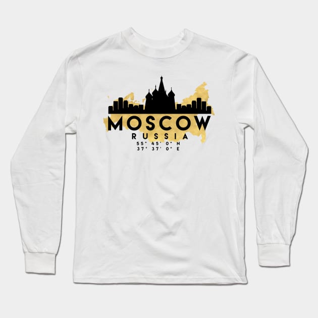 Moscow Russia Skyline Map Art Long Sleeve T-Shirt by deificusArt